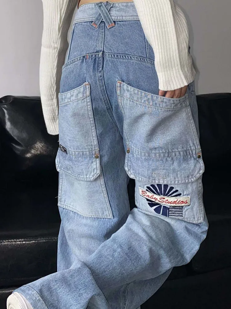 Top Trends: HOUZHOU Vintage Cargo Jeans Women Y2k Hip Hop Baggy Wide Leg Denim Pants Casual Loose Harajuku Trousers 90s Streetwear Pockets Shoppable Styles