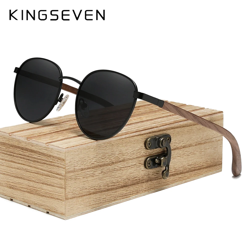 Top Trends: KINGSEVEN Brand 2023 Polarized Wooden Sunglasses For Men Women UV400 Mirror Lens Male Eyewear Round Frame Handmade Sun Glasses Shoppable Styles