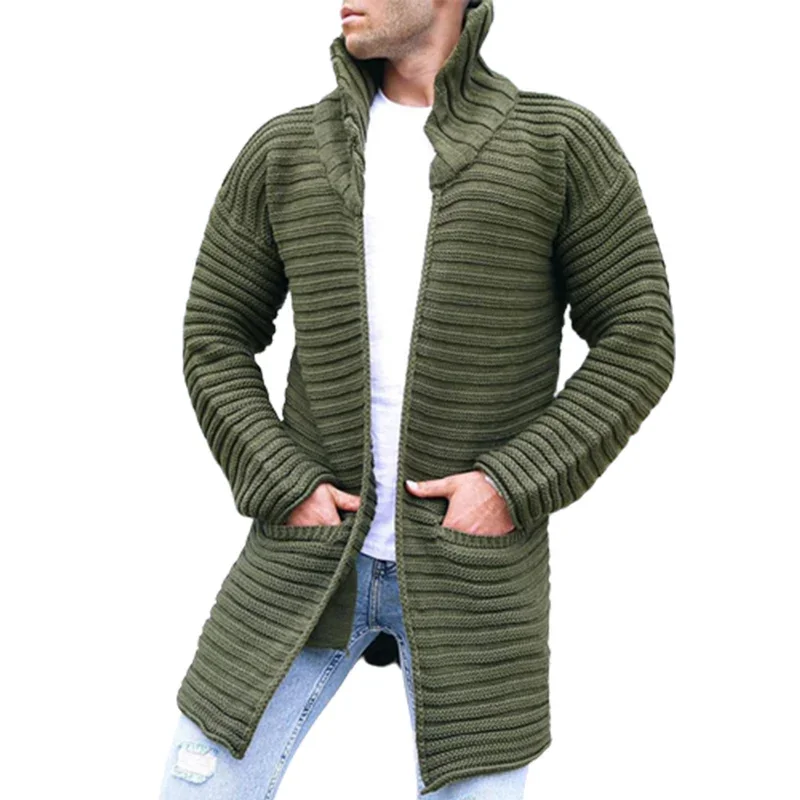 Top Trends: Men Threaded Turtleneck Cardigan Sweater Autumn Winter Thickened Warm Casual Loose Knitted Jumpers Double Pocket Long Outerwear Shoppable Styles