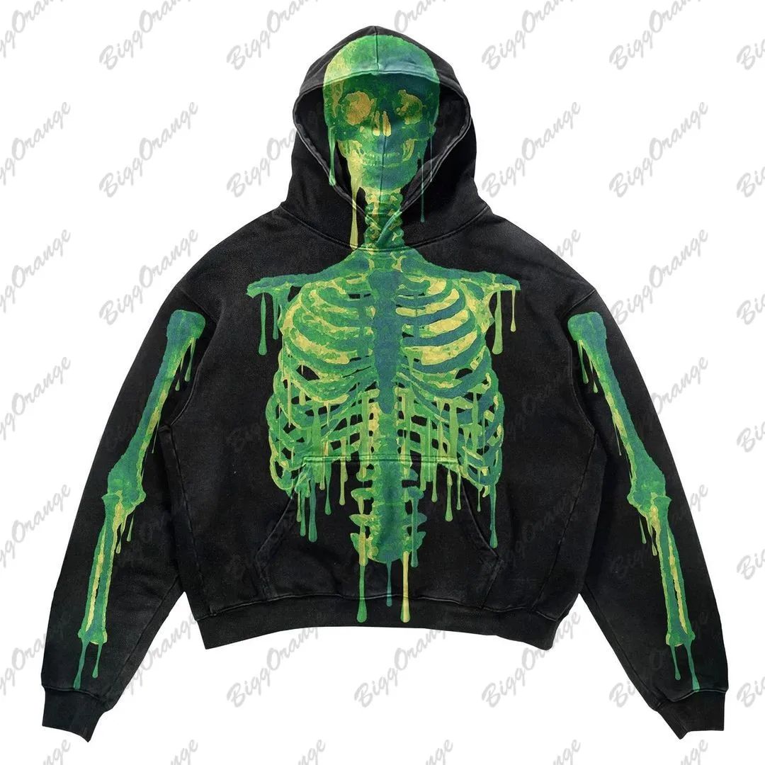 Top Trends: Y2K New Hooded Dark Skeleton White Bone Sweater Hooded Fir Street Loose Hip-hop 3D Printed Men's And Women's Coat Hoodies Shoppable Styles - Image 2