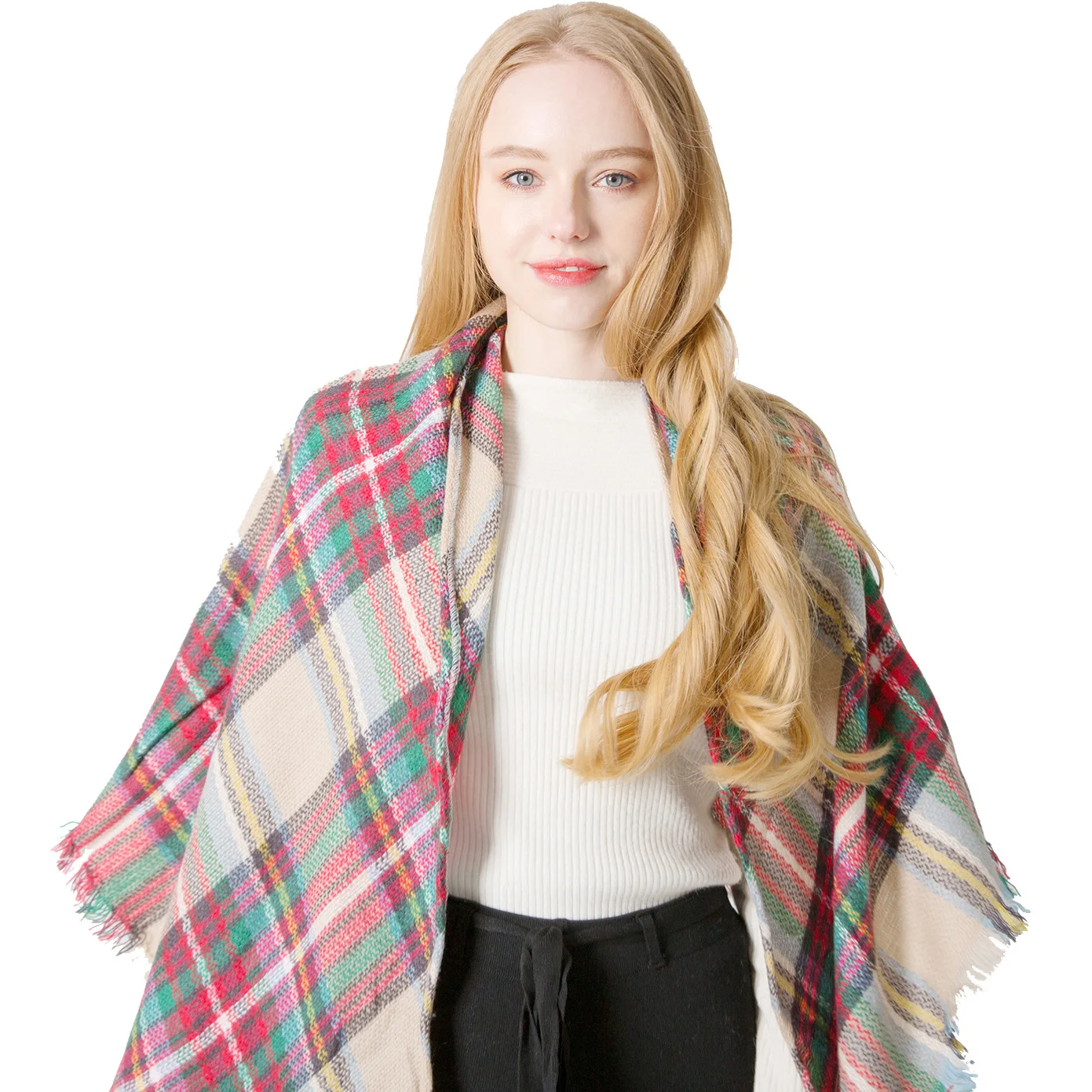 Top Trends: 2023 Autumn And Winter Imitation Cashmere Double-Sided Seven Colours Plaid Square Scarf Triangle Scarf Cape For Ladies Scarfs Shoppable Styles - Image 3