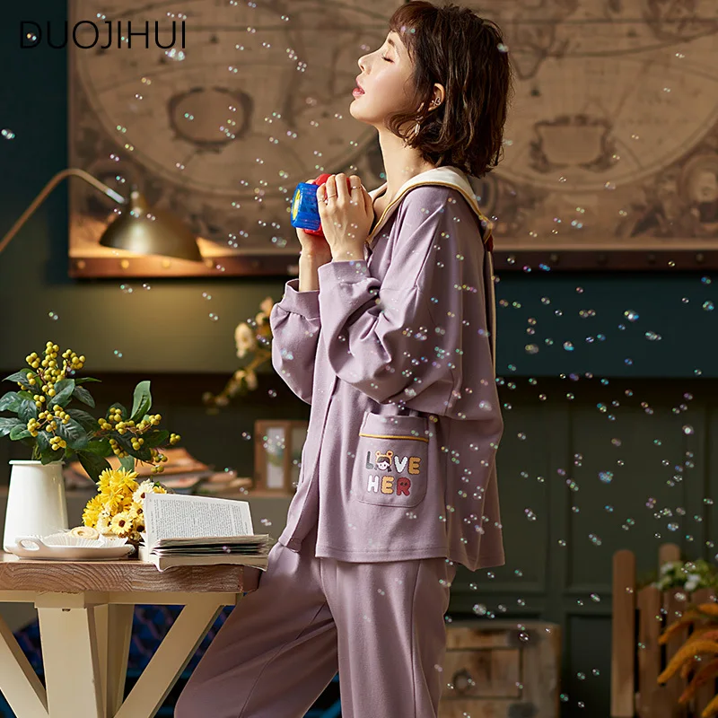 Top Trends: DUOJIHUI Purple Fashion Two Piece Casual Home Pajamas For Women New Chic Simple Cardigan Basic Loose Pant Sweet Female Sleepwear Shoppable Styles