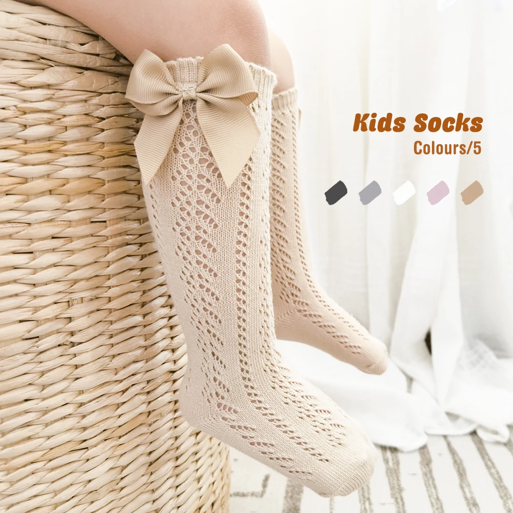 Top Trends: New Summer Kids Girls Mesh Sock Bows Breathable Soft Children Cotton Socks Knee High Spanish Infant Baby Long Socks 0-6Y Shoppable Styles