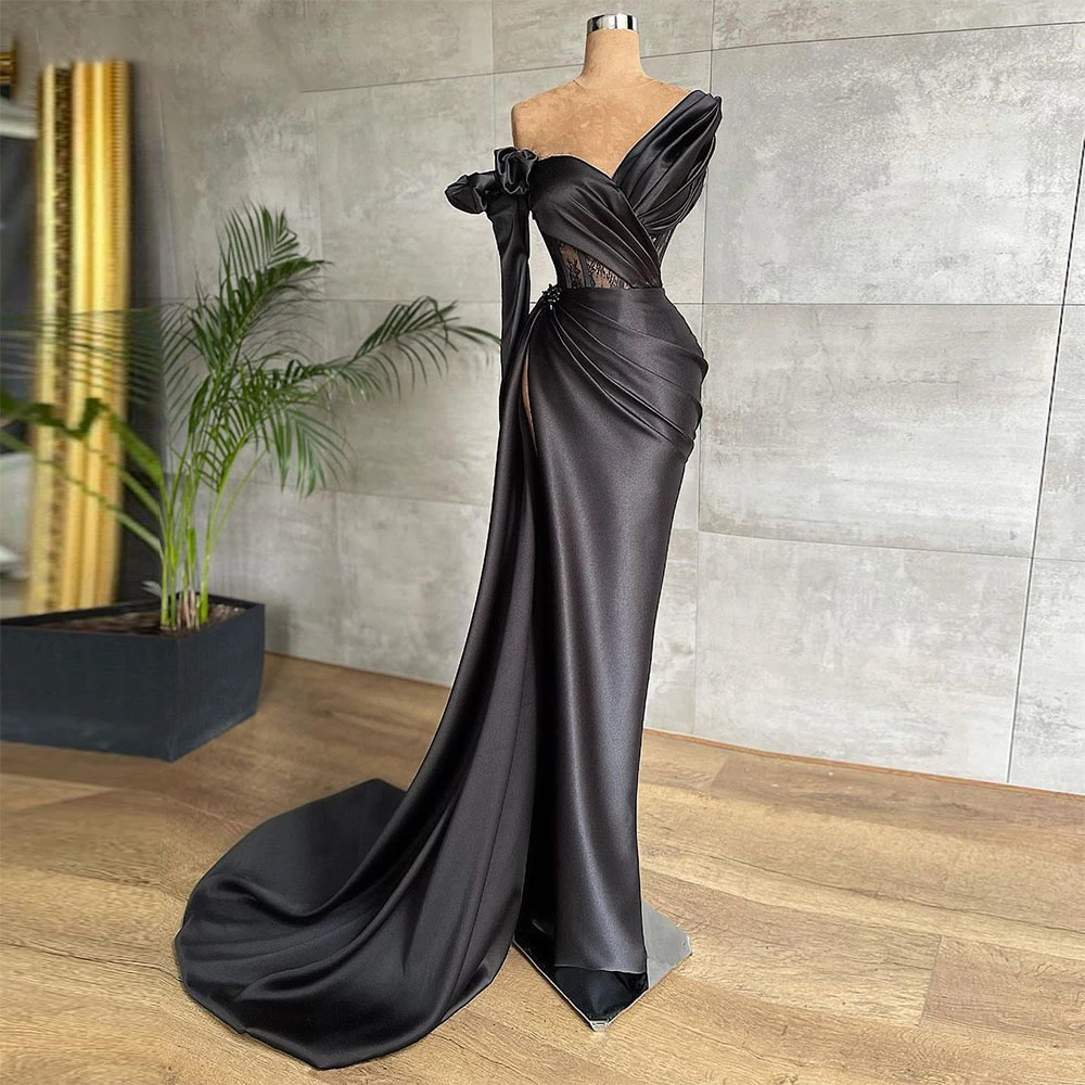 Top Trends: Mermmaid Sexy Long Party Dresses One Shoulder Vintage Night Dresses Pleat Celebrity Dresses With Side Split Vestidos De Fiesta Shoppable Styles - Image 4