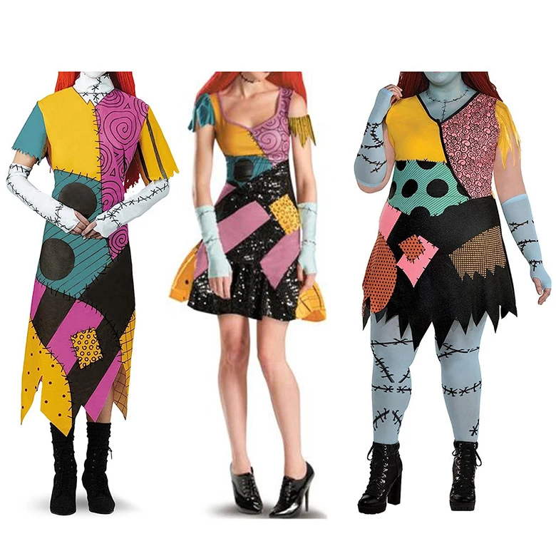 Top Trends: Halloween Movie Cosplay Zombies Costume Party Sally Women Sleeveless Dresses Female Gothic Clothes Outfit Zentai Bodysuit Leggin Shoppable Styles