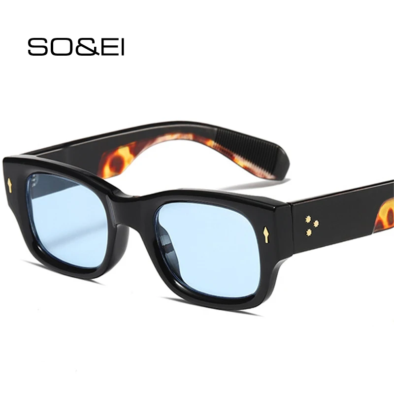 Top Trends: SO&amp;EI Vintage Square Sunglasses Women Fashion Rivets Wide Legs Eyewear Men Trending Punk Double Color Sun Glasses Shades UV400 Shoppable Styles