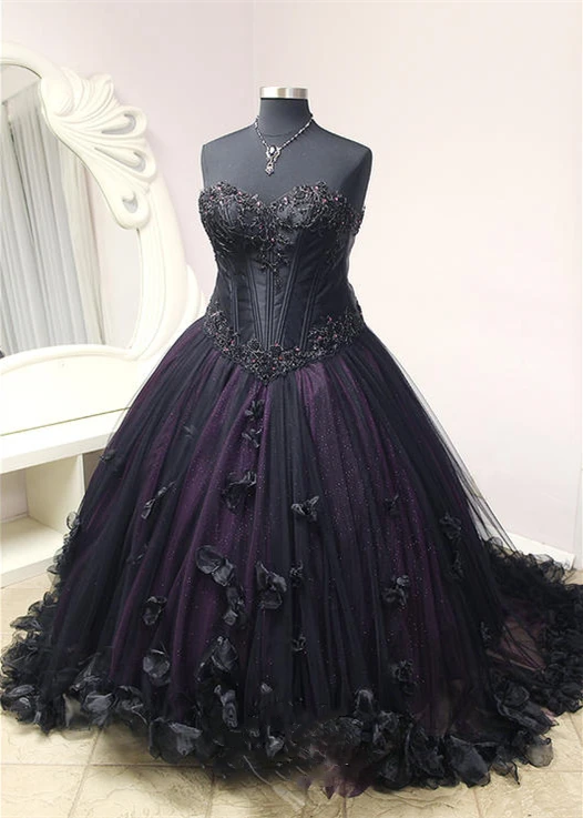 Top Trends: Gothic Ball Gown Corset Wedding Dresses Black And Purple 3D Floral Appliques Beaded 2022 Vintage Victorian Masquerade Bride Wear Shoppable Styles