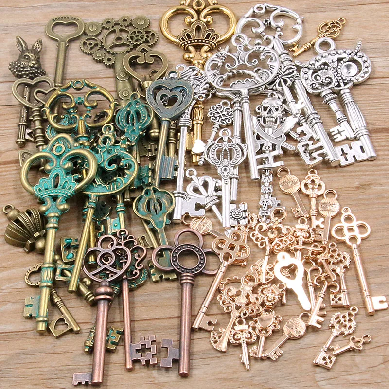 Top Trends: 100g 50g 30g Mixed Key Charms 6 Color Bracelets Necklace Craft Metal Pendant For Jewelry Making DIY Supplies Wholesale Shoppable Styles