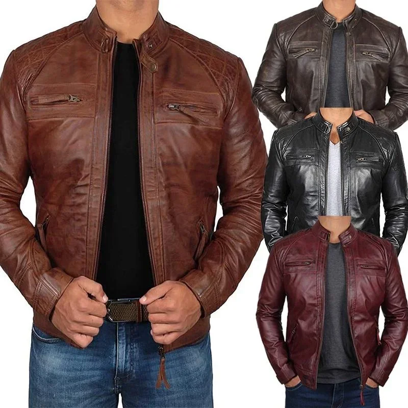 Top Trends: Plus Size Jacket S-5XL Men's Autumn Winter Leather Jacket Casual Stand Collar Motorcycle Biker Coat Zip Up Outwear Shoppable Styles