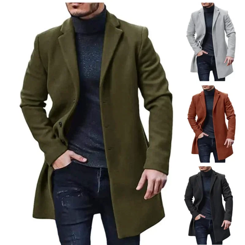 Top Trends: New Men's Coat Woolen Overcoat Windbreaker Solid Color Trench Autumn And Winter Outerwear Cardigan Jaqueta Masculina Shoppable Styles