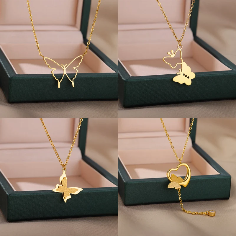 Top Trends: Stainless Steel Butterfly Necklace For Women Gold Color Clavicle Chain Heart Butterfly Pendants Necklaces Party Jewelry Bijoux Shoppable Styles