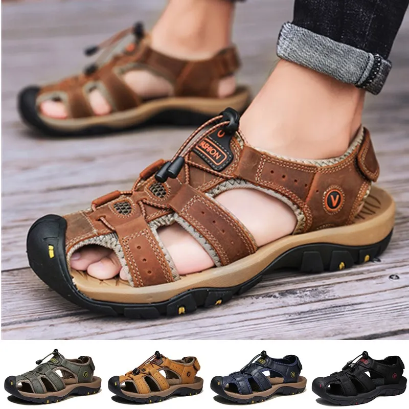 Top Trends: Summer Men Breathable Sandals Women Beach Casual Shoes Thick Sole Closed Toe Aqua Shoes For Hiking Fishing Sandals Men Leather Shoppable Styles