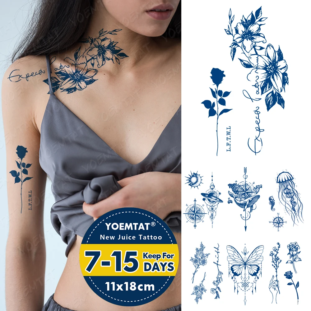 Top Trends: Semi-Permanent Waterproof Temporary Tattoo Sticker Juice Lasting Ink Tatto Line Flower Rose Herbal Fake Tatoo Women Men Body Art Shoppable Styles