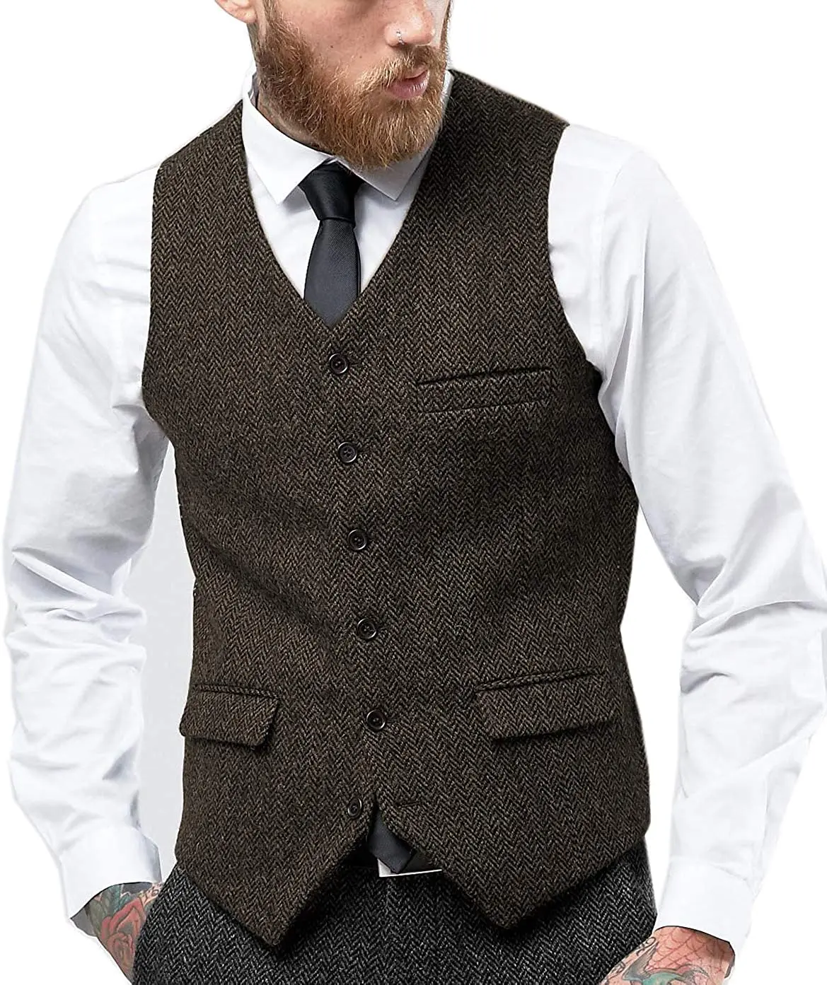 Top Trends: V Neck Men&#039;s Waistcoat Slim Fit Single Breasted Herringbone Tweed Men&#039;s Suits Vest Groomsmen For Wedding Shoppable Styles