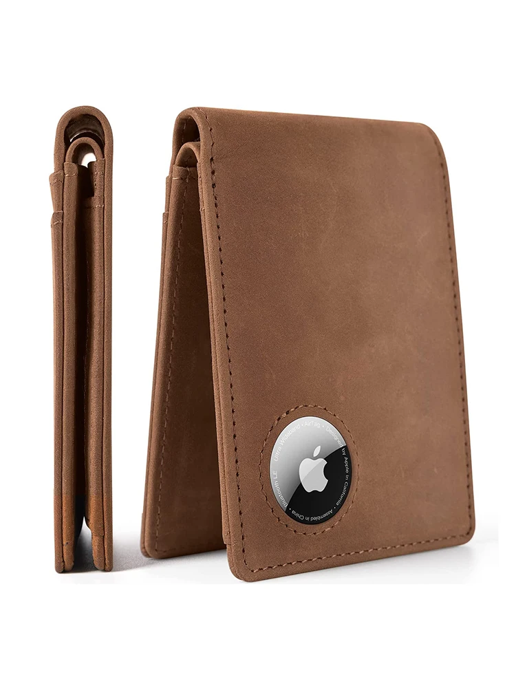 Top Trends: Retro Crazy Horse Leather Dollar Clip Simple RFID Men's Wallet With Air Tag Cover Shoppable Styles