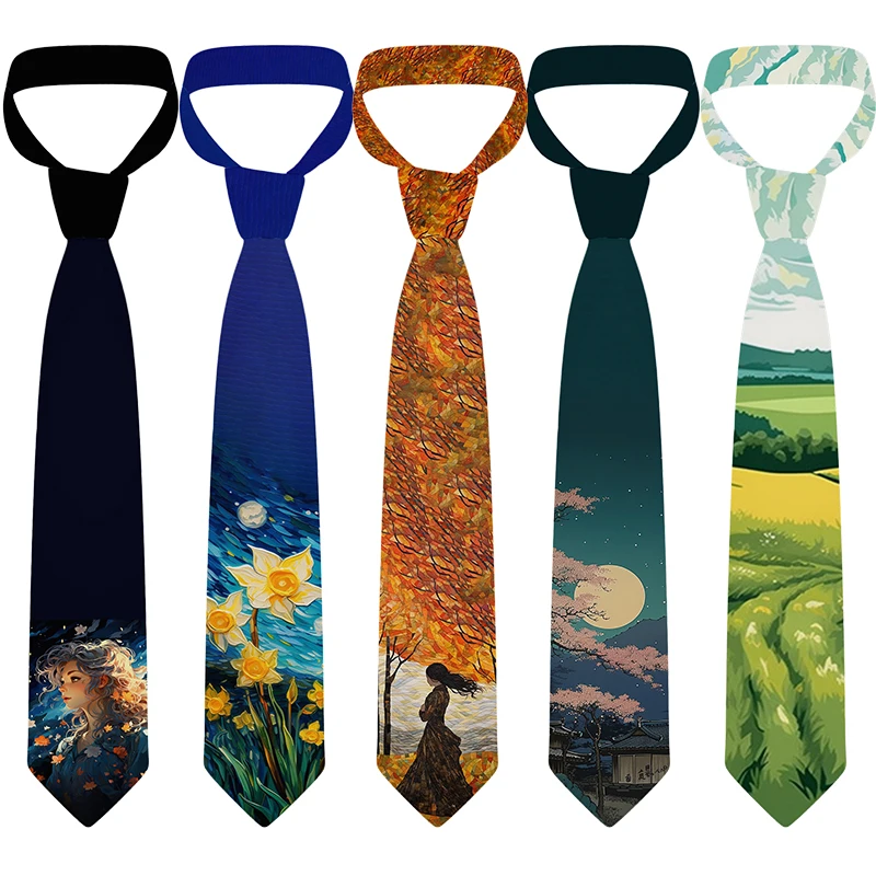 Top Trends: Harajuku Fashion Unisex Necktie New Design Oil Painting Pattern 3D Printing High-quality Slim Tie Personalized Dating Party Tie Shoppable Styles