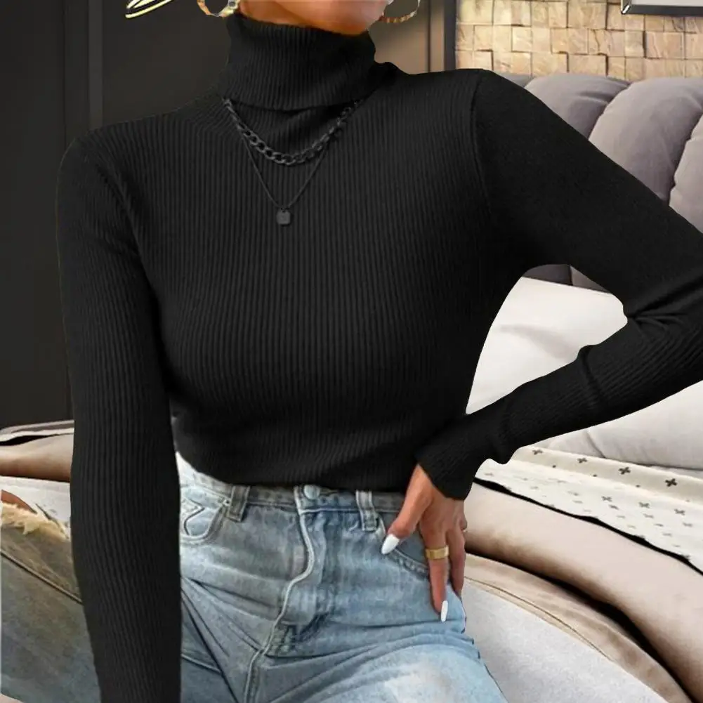 Top Trends: New 2023 Autumn Winter Women Long Sleeve Knit Turtleneck Pulls Sweater Casual Rib Jumper Tops Female Home Pullover Clothes Shoppable Styles - Image 3