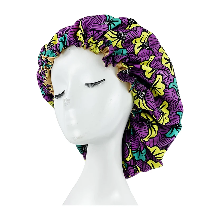 Top Trends: New Big Print Ankara Women Satin Bonnet Head Cover Silky Satin Elastic Sleep Cap Ladies Head Wrap Hat Hair Accessories Fashion Shoppable Styles - Image 5