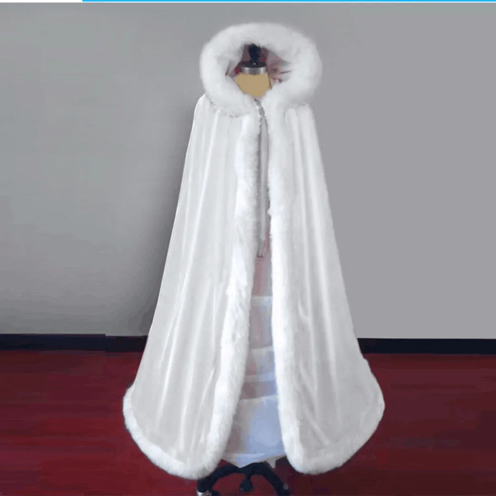 Top Trends: Plus Fleece Wedding Bridal Cape Velvet Warm Long Winter Poncho Womens Fur Trim Wedding Cloak White Red Black Wraps Hood Cape Shoppable Styles