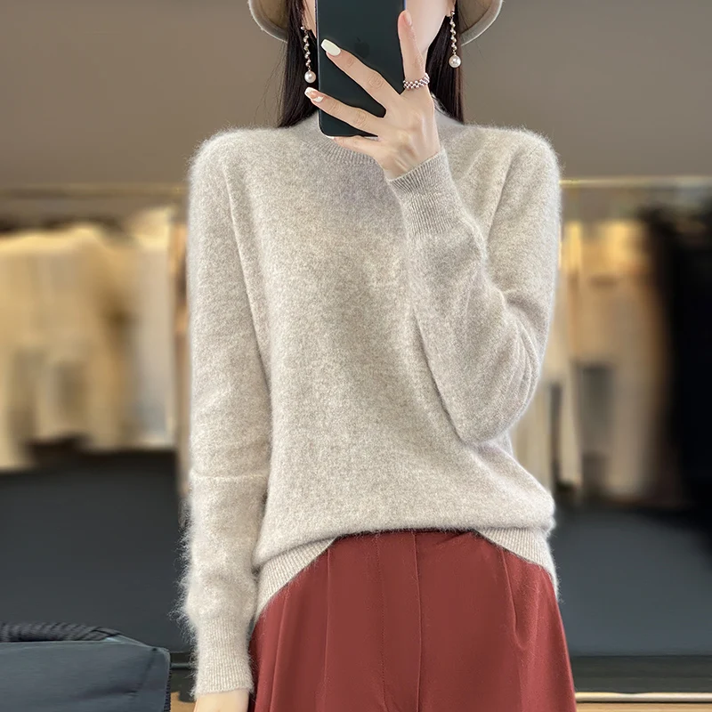 Top Trends: Women's Sweater 100% Mink Fleece Knitted Half High Neck Long Sleeve Pullover Autumn And Winter Clothing Loose Warm Tops 2023 New Shoppable Styles