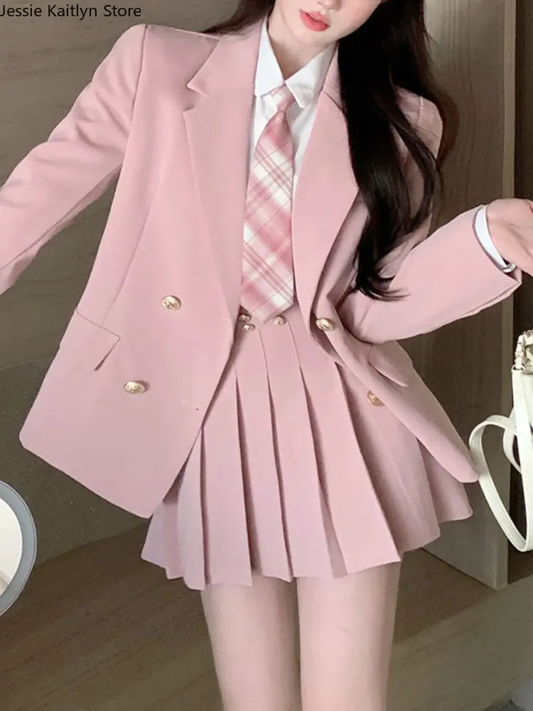 Top Trends: Japanese Student JK School Uniform Korean Fashion Sweet Blazers School Girls Uniform Sexy Kawaii Mini Pleated Skirt Uniform Y2k Shoppable Styles