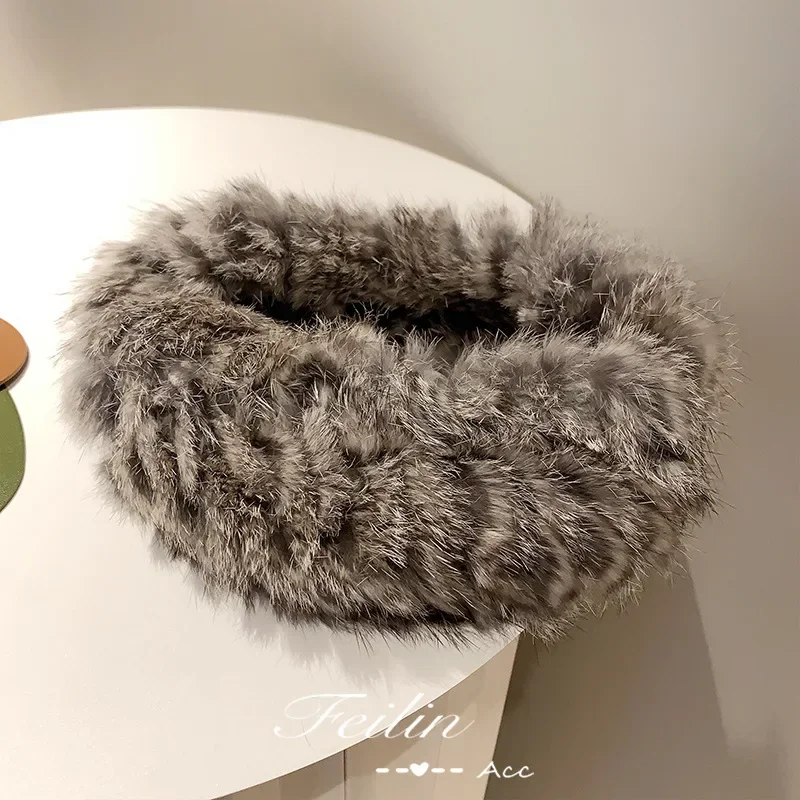 Top Trends: Autumn Winter Knitted Real Rabbit Fur Headband For Women Fluffy Elastic Hair Bands Ring For Ladies Hair Ties резинка для волос Shoppable Styles - Image 5