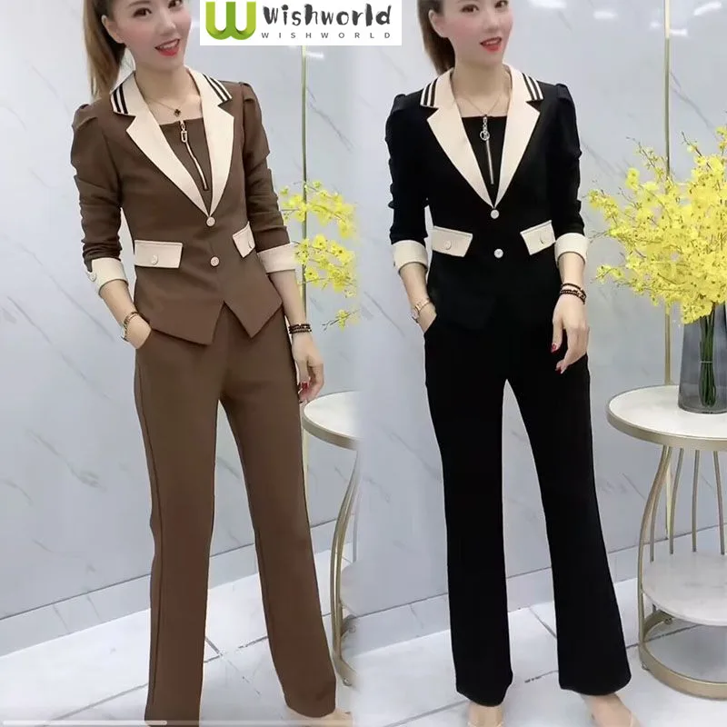 Top Trends: 2023 Spring And Autumn New Korean Style Temperament Slim Blazer Two-piece Women&#039;s High-end Straight Trousers Set Shoppable Styles