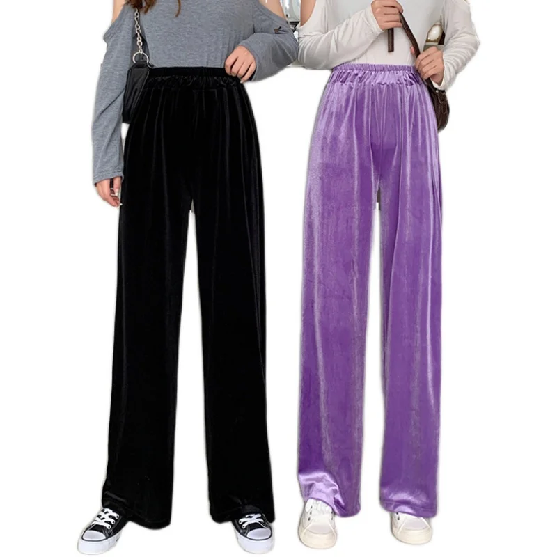 Top Trends: 2023 Autumn Straight Velour Women Pants High Waist Casual Wide Legs Pants Black Purple Loose Female Fashion Student Trousers New Shoppable Styles - Image 4