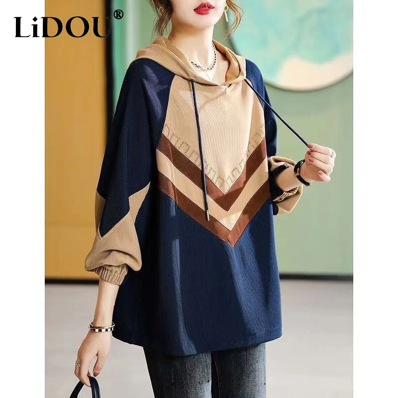 Top Trends: 2023 Spring Autumn New Round Neck Hooded Long Sleeve Sweatshirts Women Fashion Printing Casual Drawstring All-match Pullovers Shoppable Styles