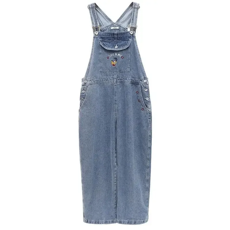 Top Trends: Japanese Loose Cute Jumpsuits Women New Cartoon Embroidery Oversized Denim Overalls Female Cuffed Wide Leg Trousers Shoppable Styles - Image 5