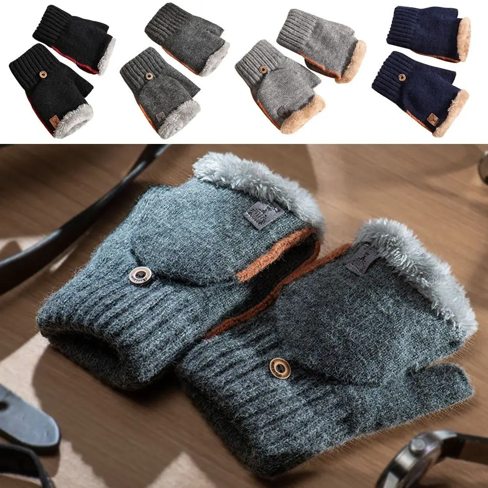 Top Trends: Thickened Plush Fluffy Cold Proof Autumn Winter Knitting Mittens Half Finger Gloves Touch Screen Gloves Warm Gloves Shoppable Styles