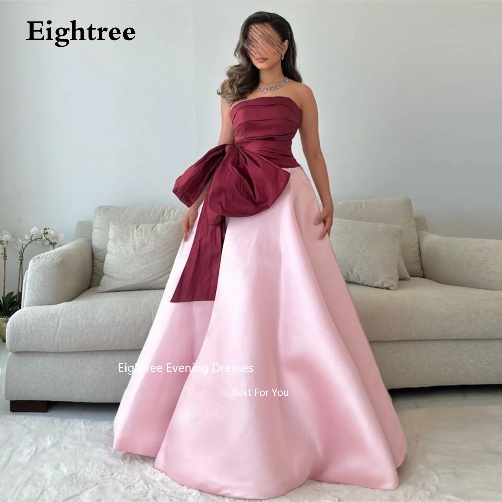 Top Trends: Eightree Vintage Arab Evening Dresses Long A Line Floor Length Large Bow Pink And Burgundy Straplsees Party Dresses Formal Occas Shoppable Styles