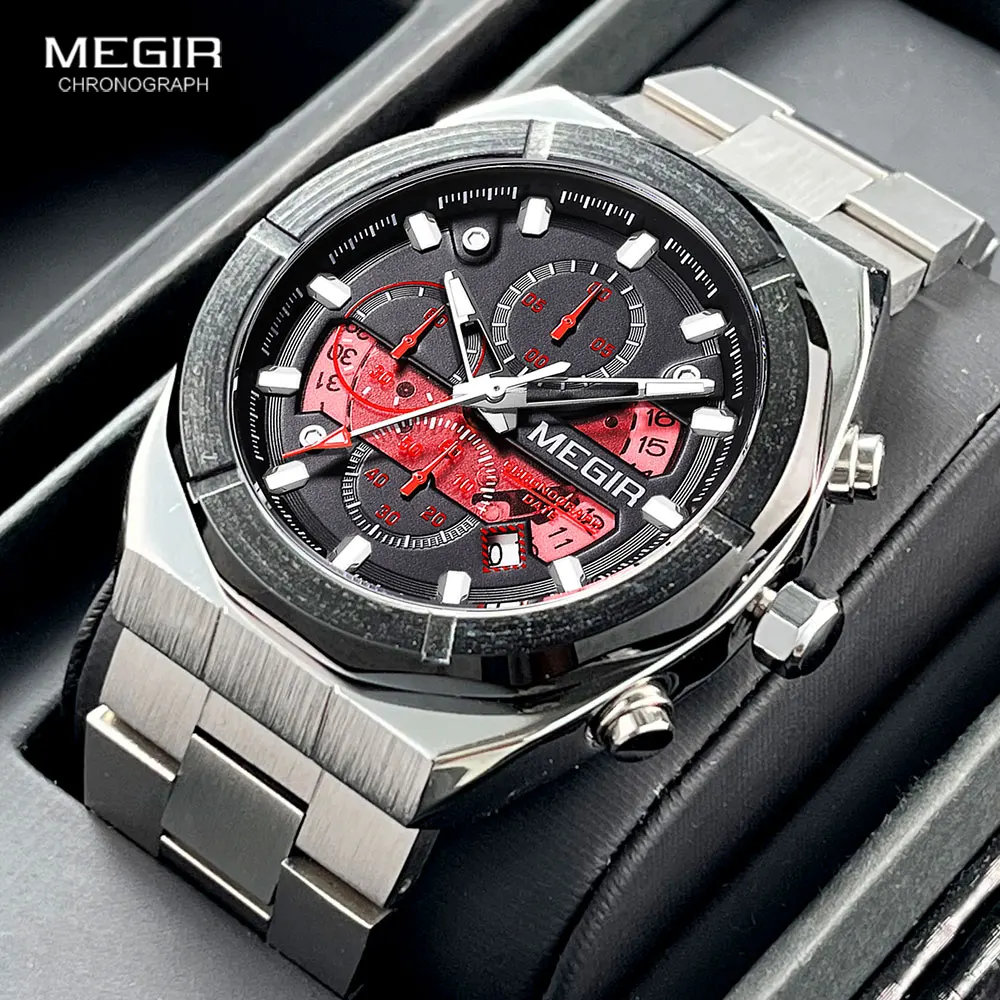 Top Trends: MEGIR Silver Quartz Watch For Men Fashion Military Sport Dress Wristwatch With Chronograph Stainless Steel Strap Auto Date 2225 Shoppable Styles