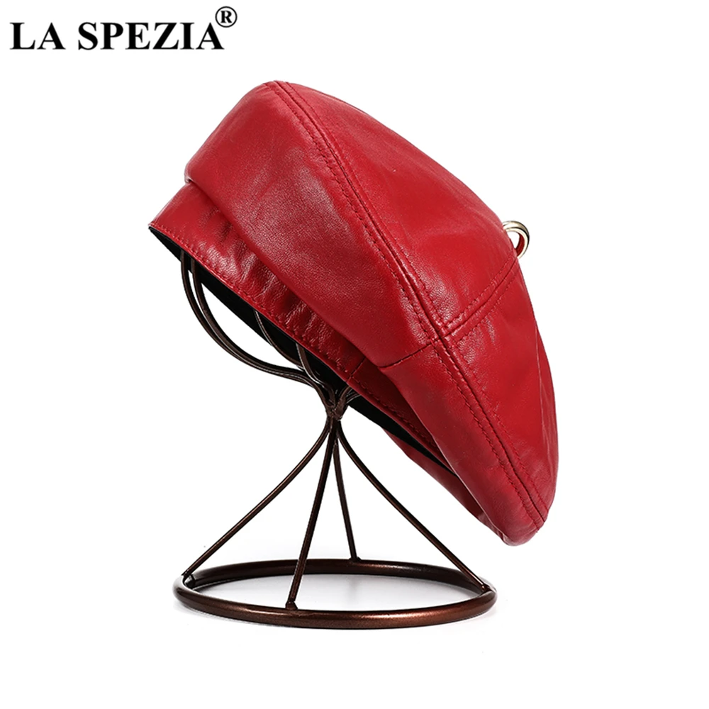 Top Trends: LA SPEZIA Women Beret Hat Vintage Red Womens Hats Genuine Leather Sheepskin Solid Red Blue White Black Autumn Winter Hat Shoppable Styles