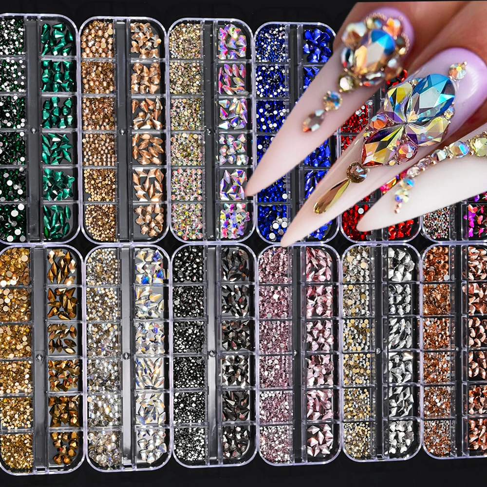 Top Trends: 12 Colors Luxury Crystal Nail Art Rhinestones 3D Mixed-Shape Clear / AB Glitter Diamond DIY 12Grids / Boxed Manicure Glitter Stone Shoppable Styles