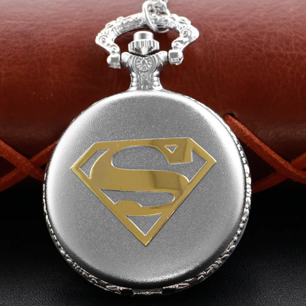 Top Trends: Silver Superhero Logo Embossed Arabic Digital Quartz Pocket Watch Necklace Pendant Clock Fob Chain Men's Women's Cf1163 Shoppable Styles