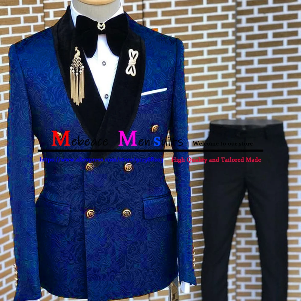 Top Trends: Costume Homme Mariage 2023 Royal Blue Jacquard Groom Wedding Suit Slim Suit For Men 3 Pcs Blazer Vest Pant Wedding Suits For Men Shoppable Styles