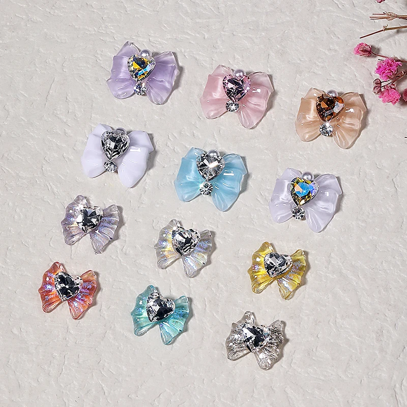 Top Trends: 10Pcs Sailor Moon Crystal Glass Shiny Nail Parts 3D Kawaii Heart Diamond Resin Bow DIY Japanese Cartoon Butterfly Bow Manicure Shoppable Styles