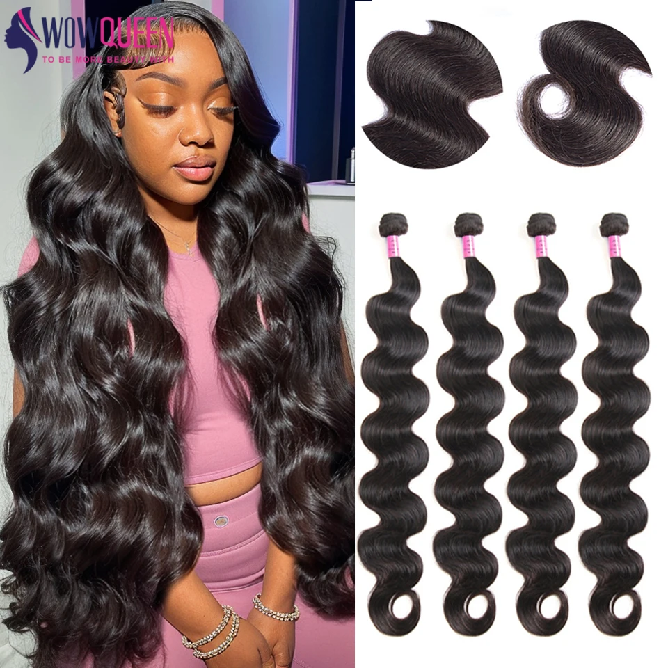 Top Trends: 32 34 36 38 40 Inch Body Wave Bundles Brazilian Human Hair Bundles Thick Hair Extensions Natural Black Hair Weaving 1 / 3 / 4 PCS Shoppable Styles