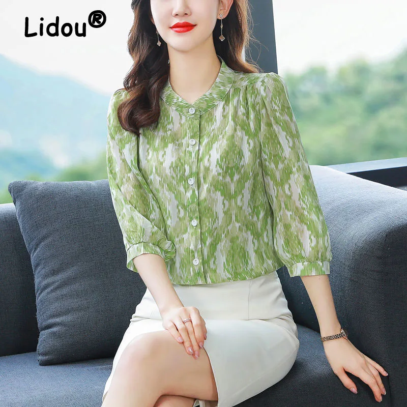 Top Trends: Spring Summer Half Sleeve Floral Chiffon Blouses For Women Fashion 2022 New Elegant Fashion O-Neck Office Lady Blouses Shirt Top Shoppable Styles