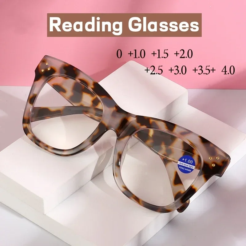 Top Trends: Vintage Oversize Frame Women Reading Glasses High Quality Far-sighted Eyeglasses Retro Antiblue Light Presbyopia Diopter Eyewear Shoppable Styles