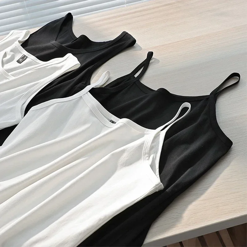 Top Trends: Women Camisoles Summer Girl Sexy Strap Cotton Sleeveless Thin Camisole Vest Solid Top Simple Base Vest Tops Female Undies Shoppable Styles