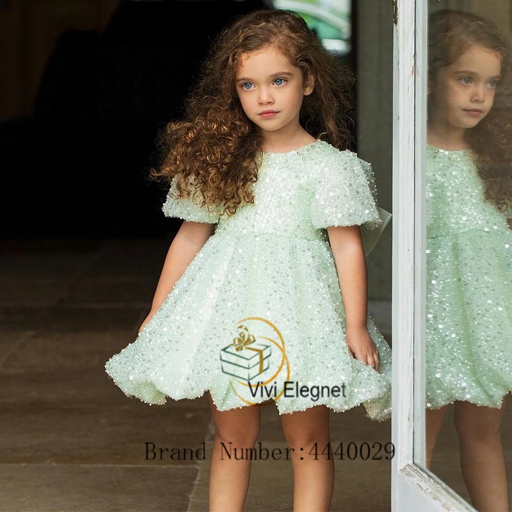 Top Trends: Scoop A Line Flower Girl Dresses For Girls Scoop Sequined Wedding Party Gowns 2023 Short Sleeve فساتين للحفلات الراقصة Summer Shoppable Styles