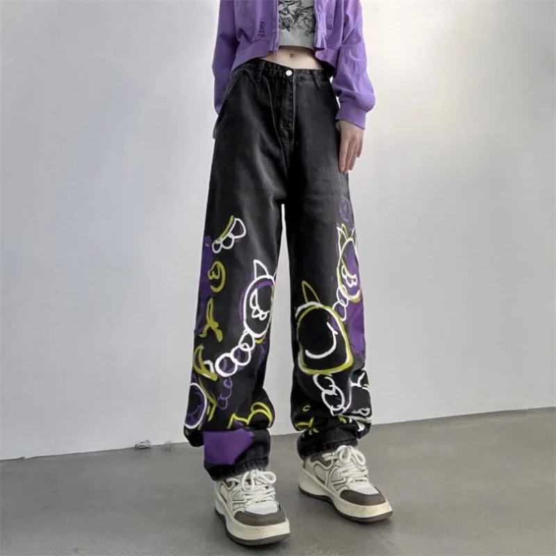 Top Trends: Y2k Printing Woman Clothing Vintage Jeans Streetwear Fashion Hip Hop Pants High Waist Hand-Painted New Loose Wide Leg Trousers Shoppable Styles