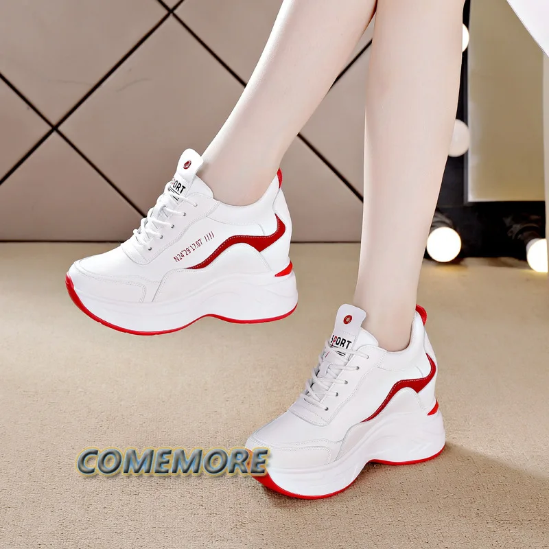 Top Trends: Women&#039;s Leather Platform Sneakers Spring White Shoes High Heels Wedge Outdoor Sport Shoes Breathable Round Toe Casual Shoes New Shoppable Styles