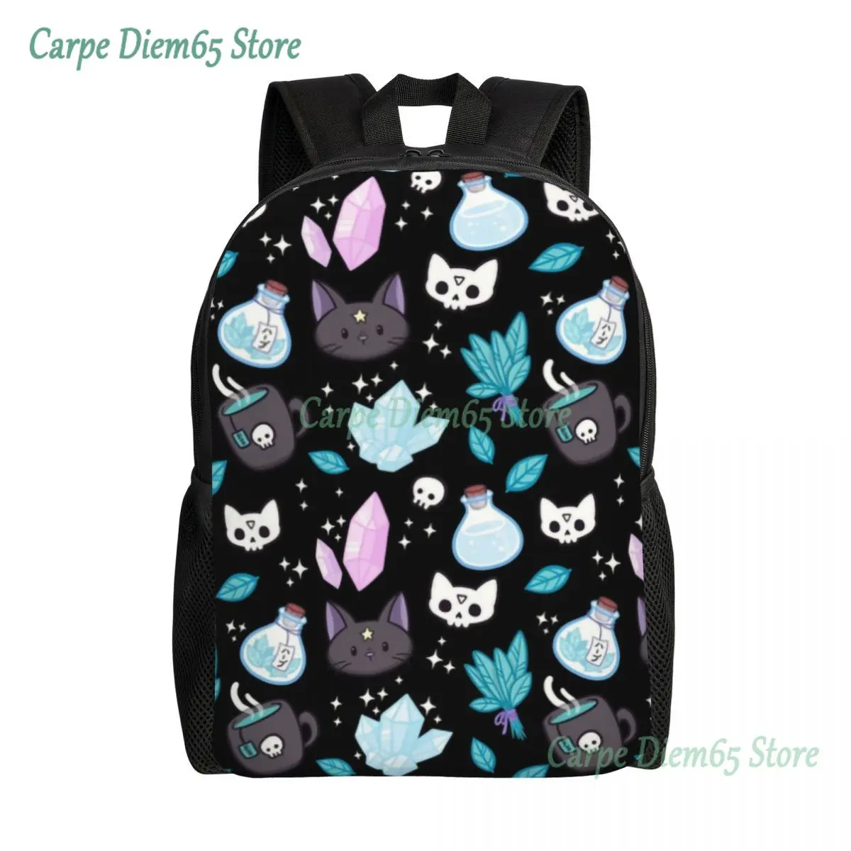 Top Trends: Herb Witch Pattern Travel Backpack Men Women School Computer Bookbag Spooky Cat Skull College Student Daypack Bags Shoppable Styles