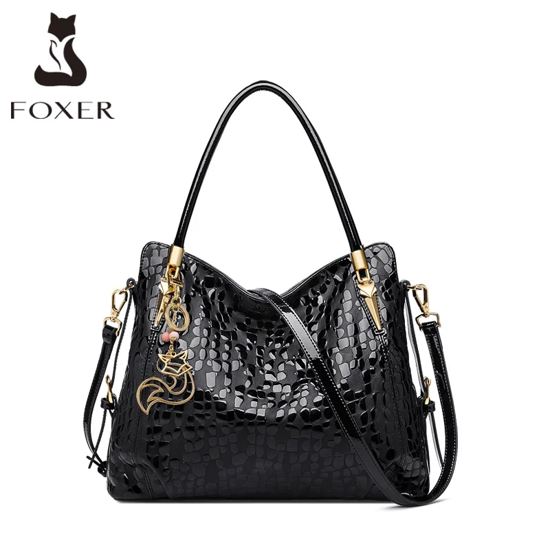 Top Trends: FOXER Large Capacity Genuine Leather Handbag Office Women&#039;s Commute Shoulder Bags Lady Cowhide Sequin Fall Winter Top Handle Bag Shoppable Styles