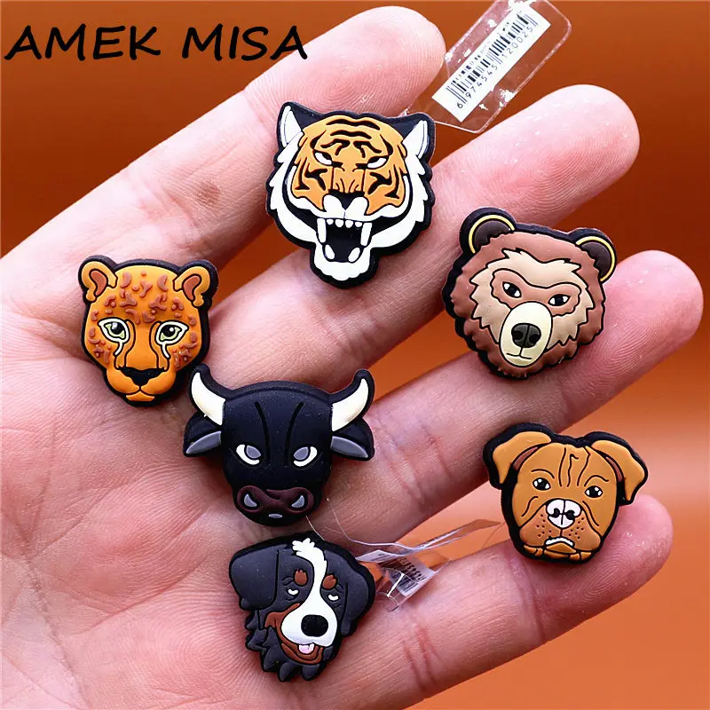 Top Trends: Original 1pcs Animals PVC Shoe Charms Decorations Pins Tiger Leopard Bull Bear Dog Designer Shoes Buckle Accessories Upper Clips Shoppable Styles