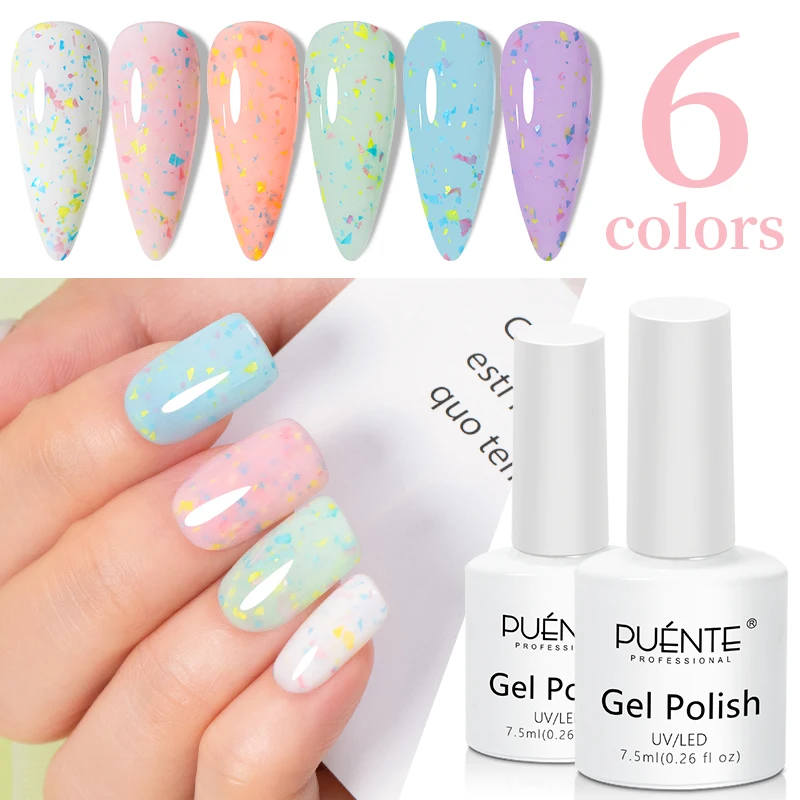 Top Trends: PUENTE Colorful Sugar Rubber Base Gel Nail Polish 6 Colors Glitter Sequins UV Nail Gel Manicure Soak Off Semi Permanent Varnish Shoppable Styles