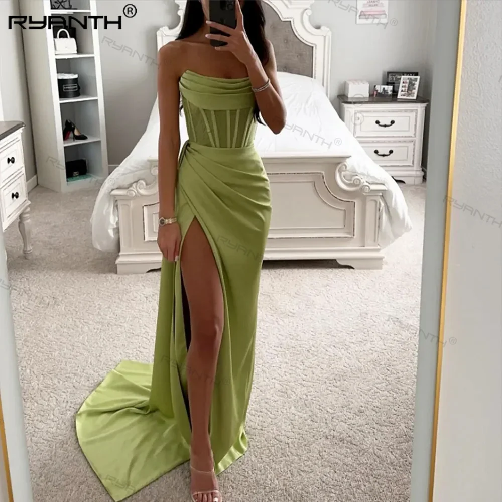 Top Trends: Ryanth Side Split Mermaid Evening Dresses For Women Strapless Prom Dresses Celebrity Dresses With Corset Robe De Soirée 2024 Shoppable Styles